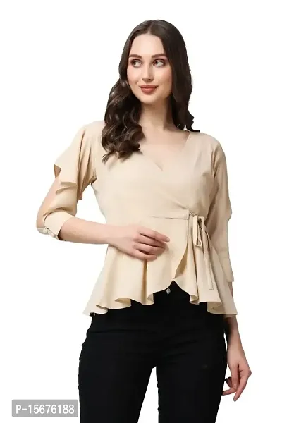 Casual Butterfly Sleeves Solid Women Beige TOP (X-Large, Pitch)