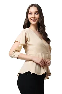 Casual Butterfly Sleeves Solid Women Beige TOP (X-Large, Pitch)-thumb3