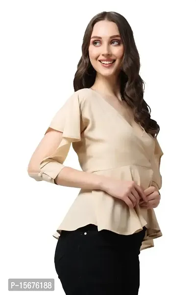 Casual Butterfly Sleeves Solid Women Beige TOP (X-Large, Pitch)-thumb4