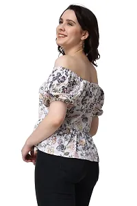 Casual Puff Sleeves Floral Print Women White TOP-thumb1