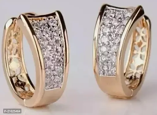 Golden Alloy American Diamond Studs Earrings For Women