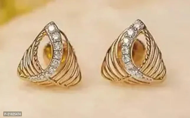 Golden Alloy American Diamond Studs Earrings For Women-thumb0