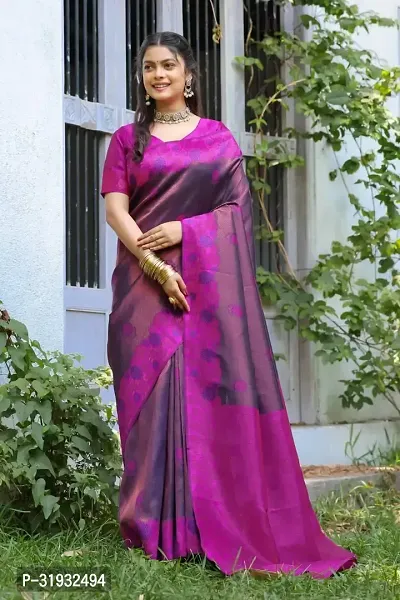 Stylish Pink Pure Silk Saree With Blouse Piece For Women-thumb0