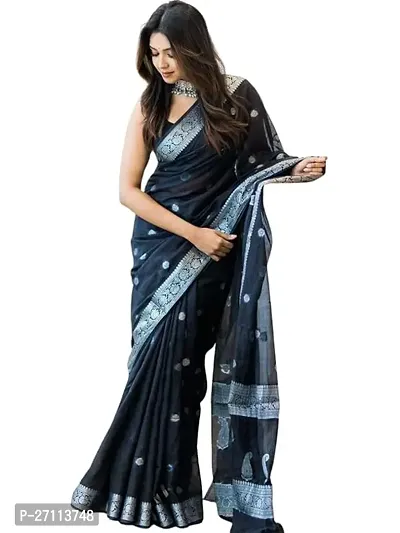 Womens Cotton Linen Transerant Silk Saree With Blouse Piece-thumb4