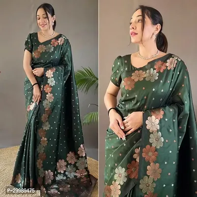 Flower Border Beautiful Art Silk Jacquard Border Saree With Unstitched Running Blouse-thumb0