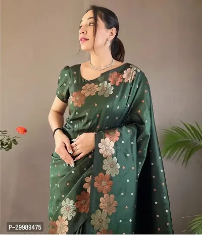 Flower Border Beautiful Art Silk Jacquard Border Saree With Unstitched Running Blouse-thumb3