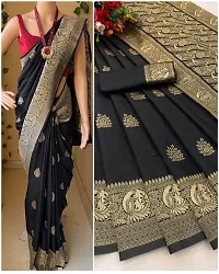 Women's Kanchipuram Banarasi Lichi Silk Butta Saree with Blouse and Big Border-thumb1