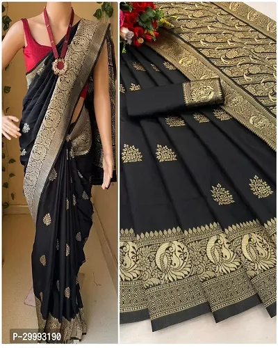 Women's Kanchipuram Banarasi Lichi Silk Butta Saree with Blouse and Big Border-thumb2