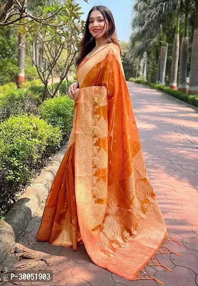 Beautiful Art Silk Jacquard Border Saree With Unstitched Running Blouse-thumb0