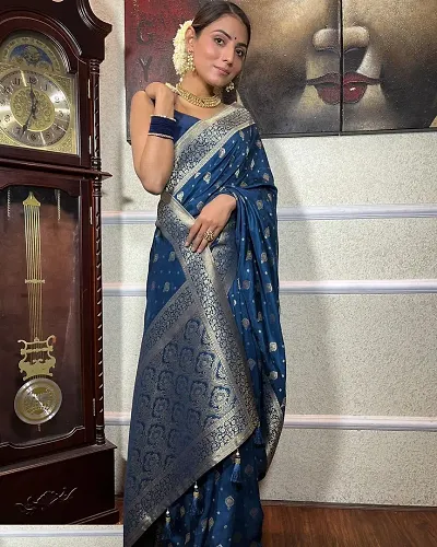 Beautiful Silk Blend Jacquard Saree with Blouse piece