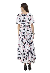 Sadatapan Front Flared Designer Floral Printed Neck Western Casual Regular Fit Comfortable Knee Length Crepe Dress for Women/Girls.-thumb2