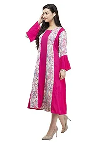 Sadatapan Bell Sleeve Printed Strip Designer Knee Length Pink Maxi Dress for Women/Girls-thumb1