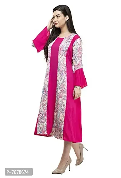 Sadatapan Bell Sleeve Printed Strip Designer Knee Length Pink Maxi Dress for Women/Girls-thumb2
