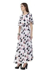 Sadatapan Front Flared Designer Floral Printed Neck Western Casual Regular Fit Comfortable Knee Length Crepe Dress for Women/Girls.-thumb3