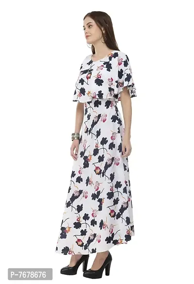 Sadatapan Front Flared Designer Floral Printed Neck Western Casual Regular Fit Comfortable Knee Length Crepe Dress for Women/Girls.-thumb4