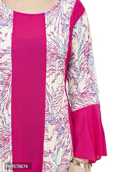Sadatapan Bell Sleeve Printed Strip Designer Knee Length Pink Maxi Dress for Women/Girls-thumb4