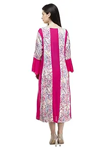 Sadatapan Bell Sleeve Printed Strip Designer Knee Length Pink Maxi Dress for Women/Girls-thumb4