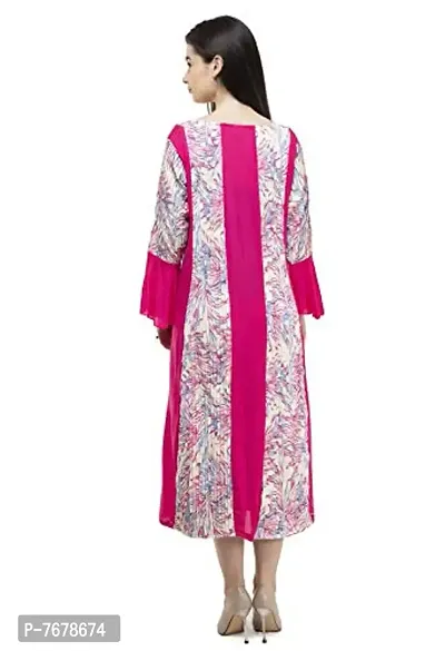 Sadatapan Bell Sleeve Printed Strip Designer Knee Length Pink Maxi Dress for Women/Girls-thumb5