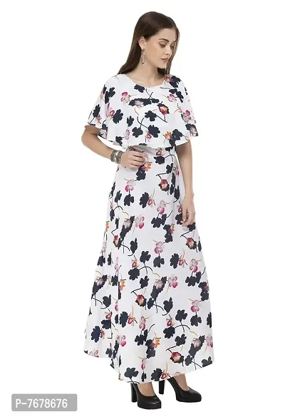 Sadatapan Front Flared Designer Floral Printed Neck Western Casual Regular Fit Comfortable Knee Length Crepe Dress for Women/Girls.-thumb5