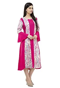 Sadatapan Bell Sleeve Printed Strip Designer Knee Length Pink Maxi Dress for Women/Girls-thumb2
