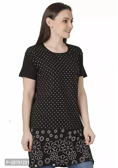 Elegant Black Cotton Printed Tunic For Women