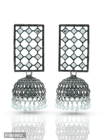 Traditional Silver Oxidised Mirror Jhumki Earrings Set for Women  Girls