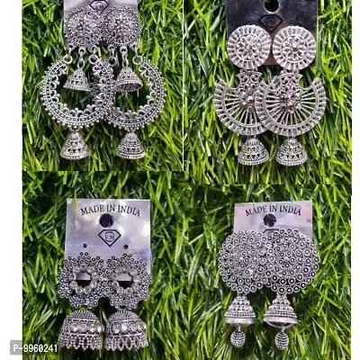 Combo of 4 Pair New Latest Design Drop  Dangles Hoop Jhumki Oxidised Silver Earrings for women/girls