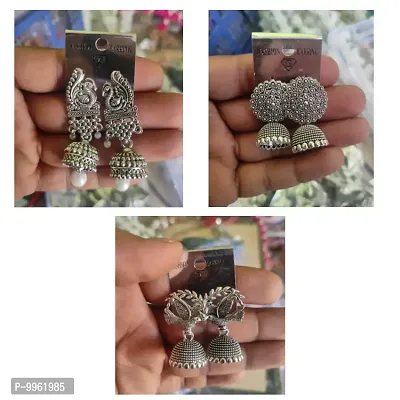 Combo of 3 Stylish Peacock Jhumki Earrings for Women And Girls-thumb0