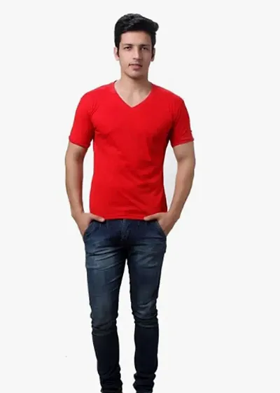 OPLU Men's Regular Fit Plain 100% Cotton V Neck Half Sleeves Multicolour Pootlu T Shirt. Casual, Trendy, Stylish Tshirts and Tees