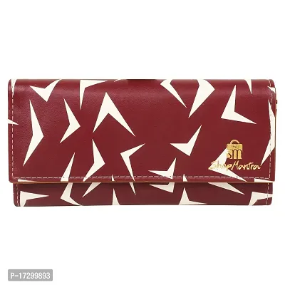 ShopMantra Women Wallet Stylish Synthetic Printed Leather Wallet for Ladies Card Holder Phone Pocket with Zipper Coin Pocket (Maroon)