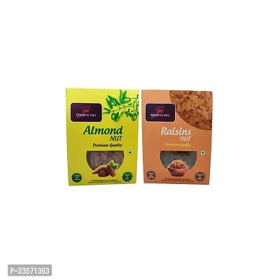 FOODNUTRA | 100% Natural Premium Dry Fruits Combo Pack - Whole Almond Nuts + Greek Seedless Golden Raisins (Not Regular Green Raisin) Combo Pack(250 Gram)(Pack Of 2)