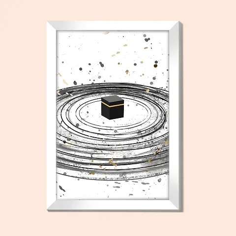 Holy Kaaba, Framed Wall Painting, High Gloss Digital Reprint Without Glass (White, Medium - 10x14 Inches)