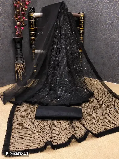 Stylish Net Embellished Saree with Blouse Piece-thumb0