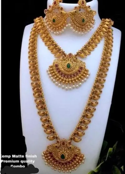 South Indian Style Temple Necklace Earring Set For Women