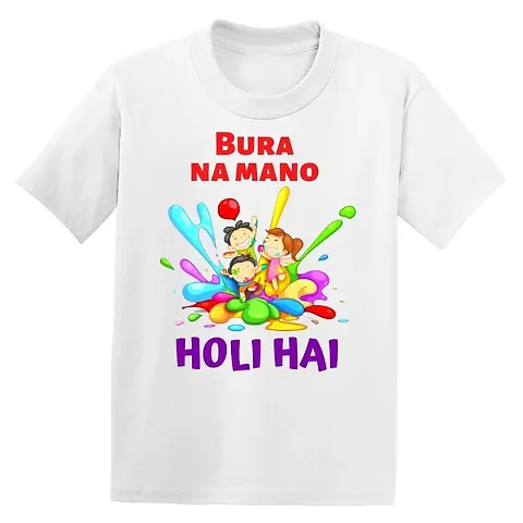 GIFTSBALA Bura Na Mano Holi Hai | Happy Holi | Holi Hai | Holi with Mom and Daddy Holi Dress Half Sleeve Tshirts(B302)48