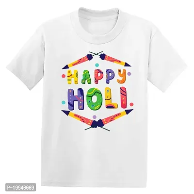 GIFTSBALA  Happy Holi | Holi Hai | BUra Na Mano Holi Hai | Holi with Mom and Daddy Printed Holi Dress White Cotton Half Sleeve Tshirts(B308)41