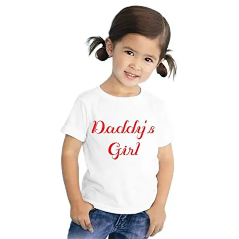 Printmate Daddys Girl White Cotton Round Neck Kids Unisex Girls & Boys Half Sleeve T-Shirt