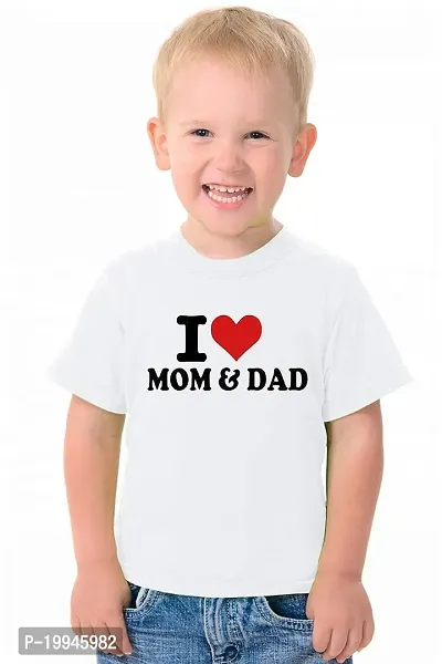 GIFTSBALA  I Love Mom and Dad Grey White Yellow Graphic Printed Cotton Round Neck Kids Unisex Girls  Boys Half Sleeve T-Shirt62-thumb0