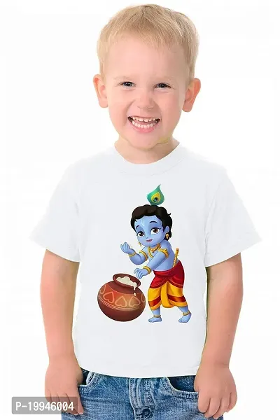 GIFTSBALA  Krishna White Graphic Polyester DriFit Sports Febric Round Neck Kids Unisex Half Sleeve T-Shirt86-thumb0