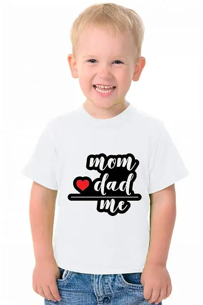 Printmate Mom Love Dad Me White Graphic Polyester DriFit Sports Febric Round Neck Kids Unisex Half Sleeve T-Shirt