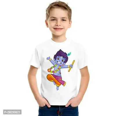 GIFTSBALA The Printpack Boys White Kids Krishna Print Half Sleeve printed polyester t-shirt