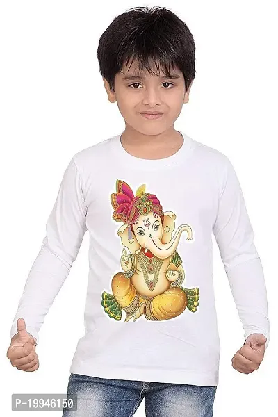 GIFTSBALA  Shri Ganesh White Graphic Printed Drifit Dotnet Sportswear Round Neck Kids Unisex Full Sleeve T-Shirt96