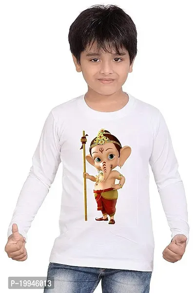 GIFTSBALA  Ganesh/White Designer Polyester Sports Round Neck Kids Boys Full Sleeve Unisex T-Shirt94-thumb0
