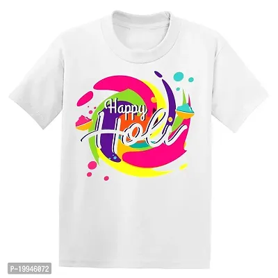 GIFTSBALA  Happy Holi | Holi Hai | BUra Na Mano Holi Hai | Holi with Mom and Daddy Printed Holi Dress White Cotton Half Sleeve Tshirts(B305)44