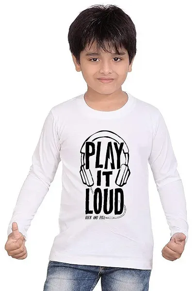 Printmate Play IT Loud White Designer Polyester Sports Round Neck Kids Boy's Full Sleeve Unisex T-Shirt