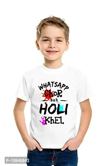 GIFTSBALA  Holi White Polyester Round Neck Unisex Half Sleeve Kids T-Shirt 28
