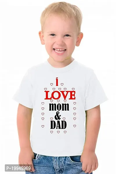 GIFTSBALA  Love Mom and Dad White Graphic Polyester DriFit Sports Febric Round Neck Kids Unisex Half Sleeve T-Shirt48-thumb0