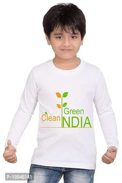 GIFTSBALA  Clean India Green India White Graphic Printed Drifit Dotnet Sportswear Round Neck Kids Unisex Full Sleeve T-Shirt83-thumb0