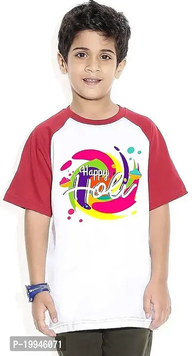 GIFTSBALA  Happy Holi | Holi Hai | BUra Na Mano Holi Hai | Holi with Mom and Daddy Printed Holi Dress Red and Raglan White Cotton Half Sleeve Tshirts(B306)43