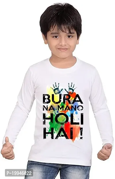GIFTSBALA  Bura Na Mano Holi Hai | Holi with Mom and Daddy Printed Holi Dress White Cotton Full Sleeve Tshirts(B310)03-thumb0